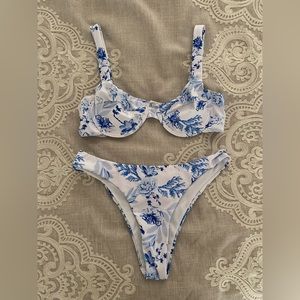 Shein swimsuit, china plate print in blue and white, in a women’s size small